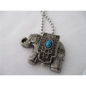 Silver Toned Elephant Faux Turquoise Pendant Necklace Watch
